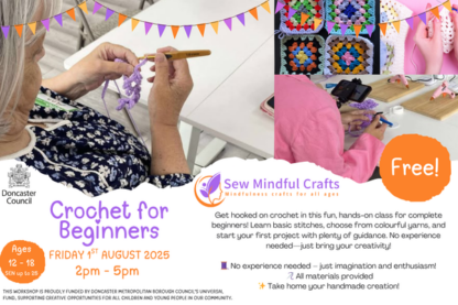 Advert for a crochet for beginners workshop