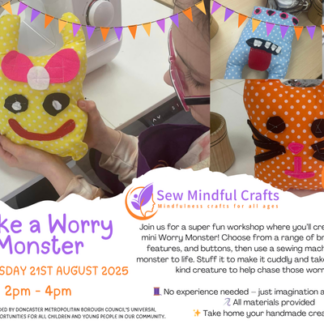 Handmade worry monster made by hand advert