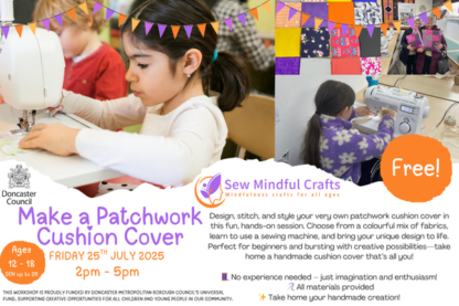 Advert for a patchwork cushion workshop