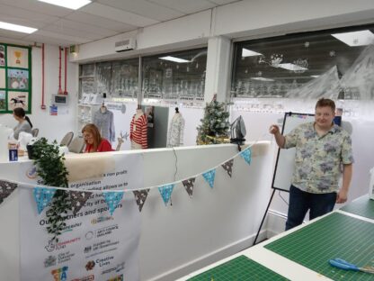 Gent showing her handmade bunting