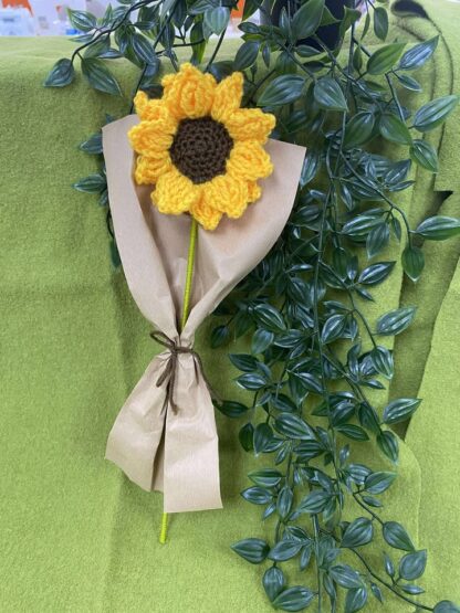 Crocheted Sunflower wrapped in paper