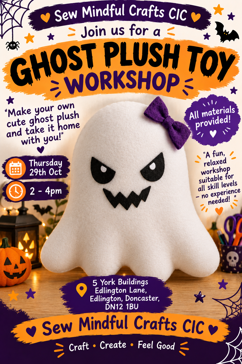 Universal Fund - Make A Plushie Ghost (5-12yrs), Thursday 29th October 2pm-4pm