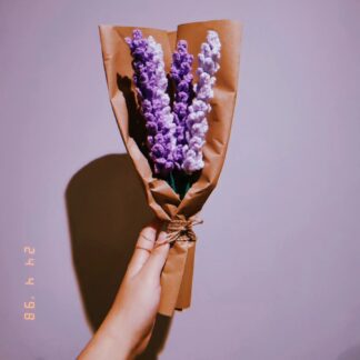 Bunch of handmade crocheted lavender sprigs.