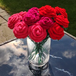 Beautiful vase of crochet roses