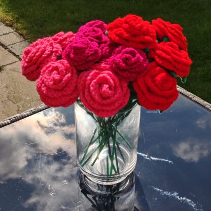 Beautiful vase of crochet roses