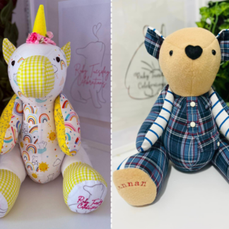 Handmade memory bear and unicorn