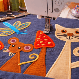 this image shows applique being done on a sewing machine