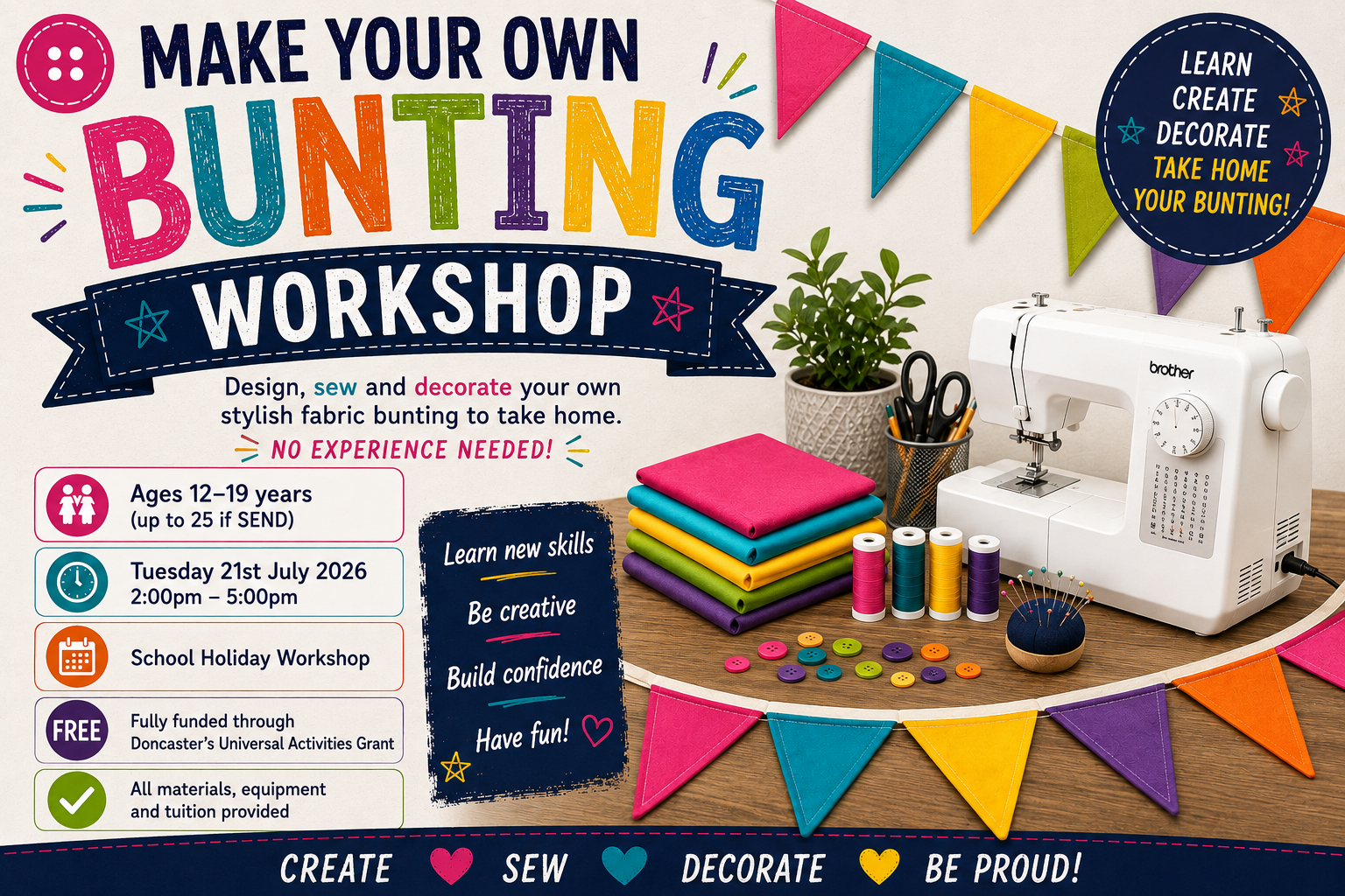 Universal Fund - Make Your Own Bunting Workshop (12-19yrs), Tuesday 21st July 2pm-5pm