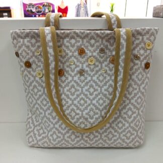 beautiful button tote bag made at sew mindful crafts