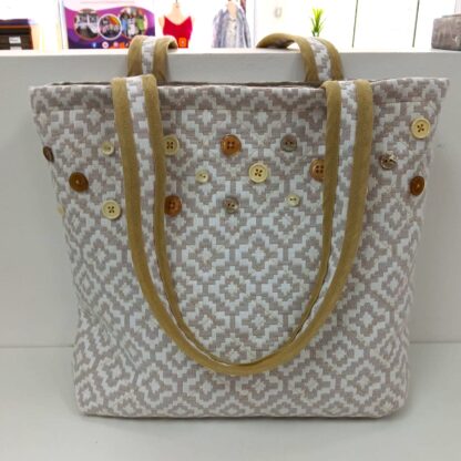 beautiful button tote bag made at sew mindful crafts
