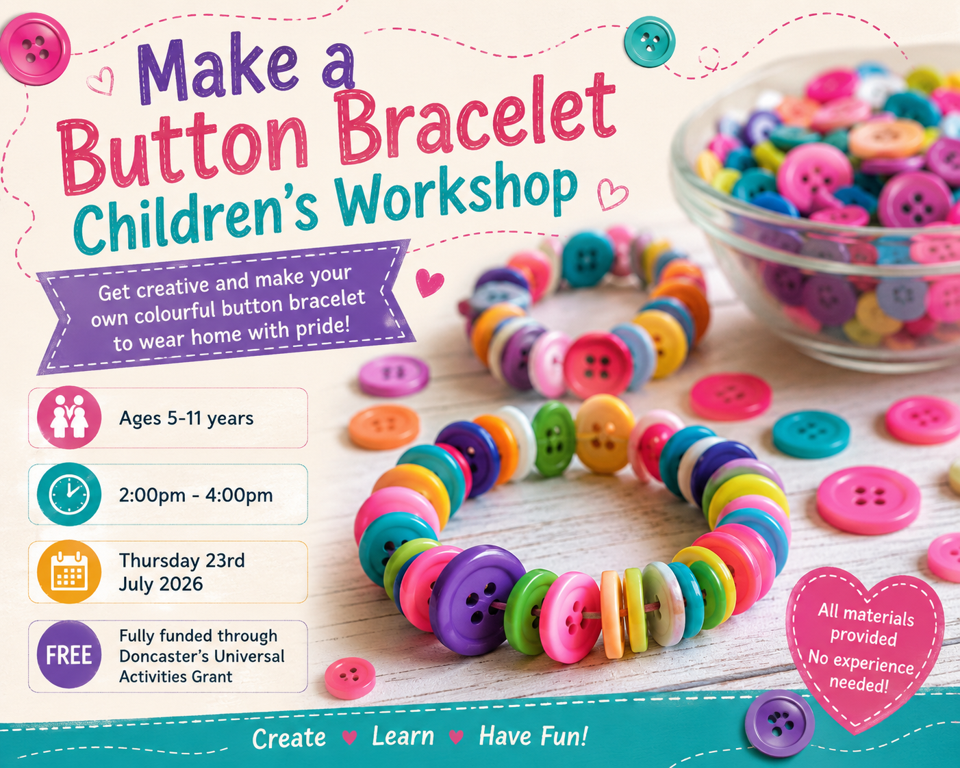 button bracelet making workshop for children in doncaster