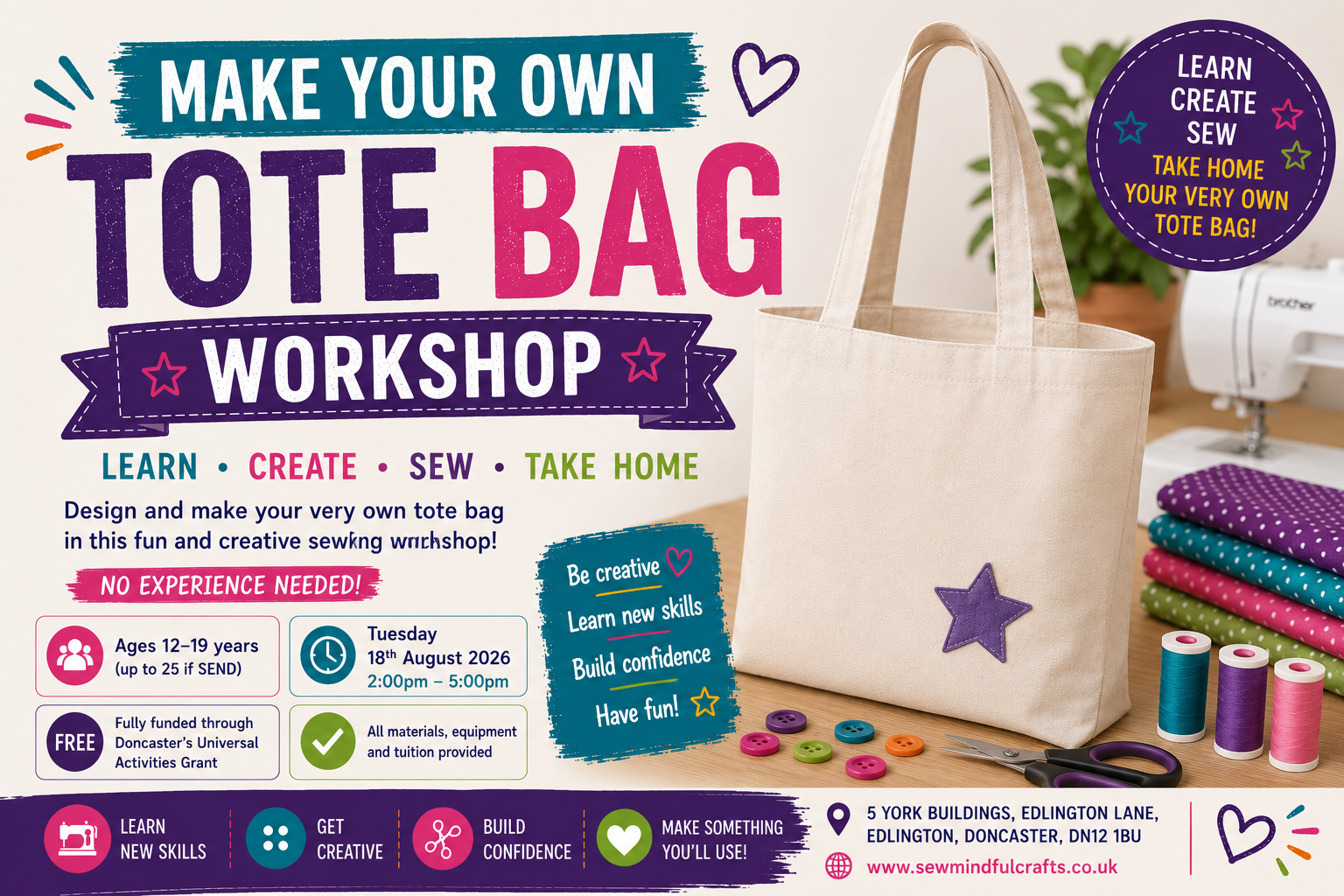 Universal Fund - Make Your Own Tote Bag Workshop (12-19yrs), Tuesday 18th August July 2pm-5pm