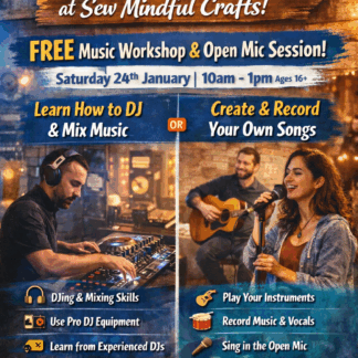 picture of people playing music on a poster for sew mindful crafts